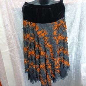 PACA  Beautiful Flowy Orange & Black Textured Skirt